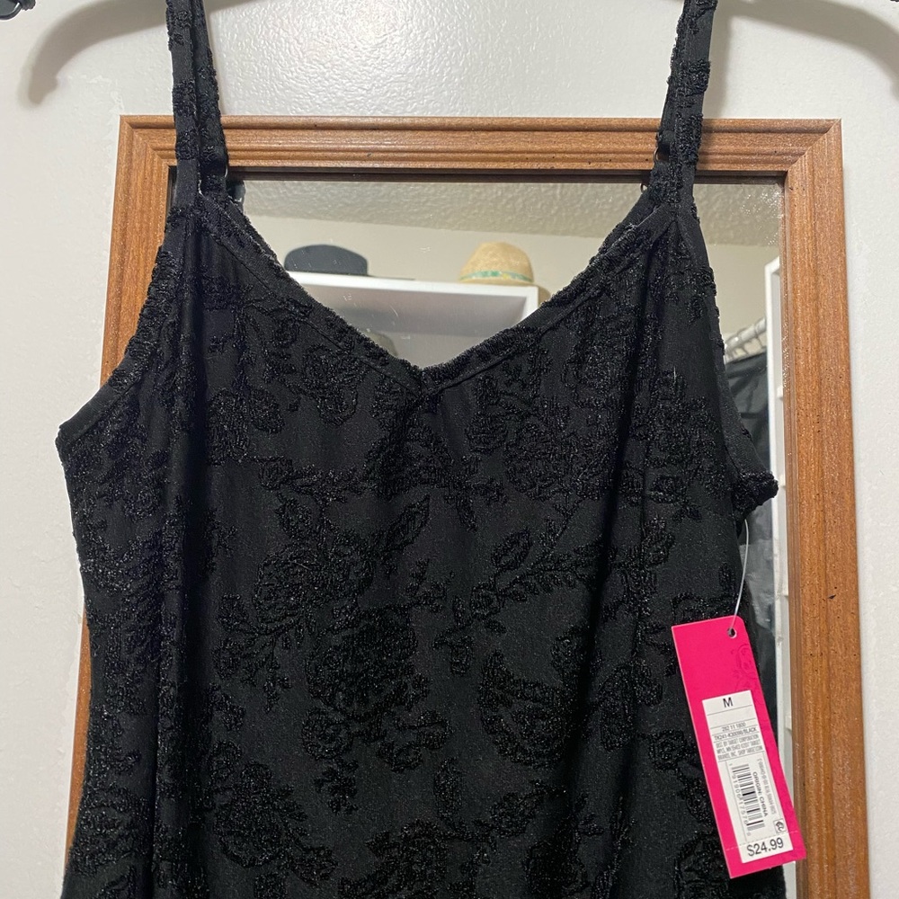 NWT Black floral midi slip dress
